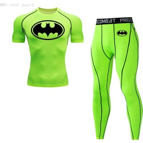 MMA Clothing Mens Short-sleeved T-shirt Summer casual O-neck Solid color Printing Top Fitness leggings 2 piece Tracksuit Men