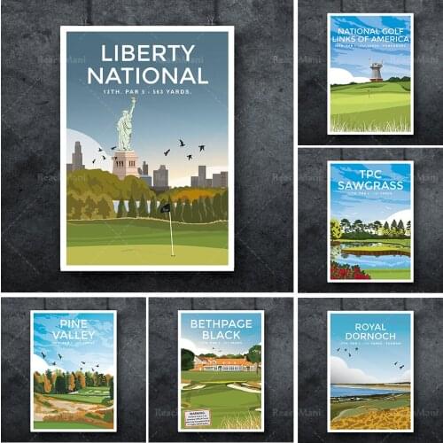 Golf club print travel poster gift golf art print