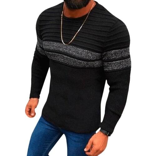 Cofekate Stripe Color Patchwork Pullover Jumper Men Casual Bottoming Sweater for men Winter Warm Slim Fit Male Knitted sweater