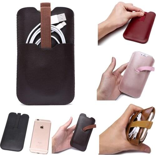 Luxury Microfiber Leather Sleeve Pouch For iPhone 7/6/5/5S/SE Data lines Pocket With Card Slots& For iPhone 7 Plus /6 Plus 5.5