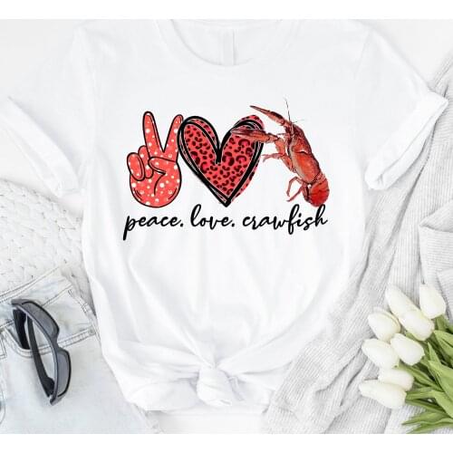 Harajuku Top Women T-shirt Crawfish Print Casual Ladies Basic O-collar Short Sleeved Women T-shirt Girl,Drop Ship