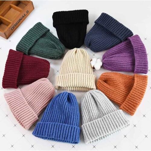 Parent-child Knitted Hat Solid Wool Beanie For Kids Warm Soft Trendy knitted winter hat Womens Hat Casual Caps Elegant Skullies