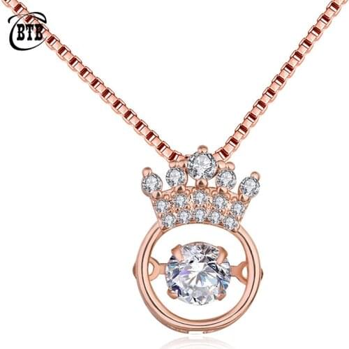 CBTB Jewelry Round Gemstones Crown Pendant Necklace for Women Beating Heart Trendy Female Clavicle Chain Gifts