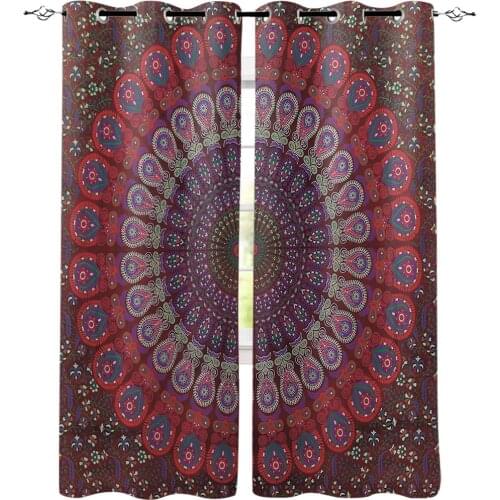 Mandala Pattern Red Room Curtains Large Window Living Room Bathroom Kitchen Indoor Kids Window Treatment Curtain Panels