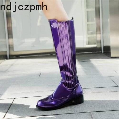 Womens Boots The New fashion winter Round head zipper Low-heeled High tube Womens shoes plus size 32-43 Heel Height 4cm black