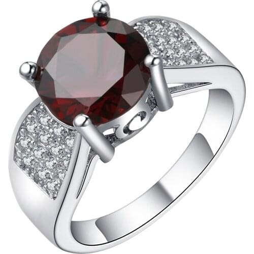 UFOORO Popular Roud Cut Red CZ Zirconia Silver Plated wedding Ring 2017 New Fashion Women Red Jewelry Size 6 7 8 9 Free Shipping