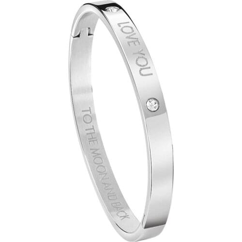 1PC Newest Stainless Steel With Zircon Love You To The Moon And Back Cuff Bangle Bracelet Best 2019 Valentines Day Gift