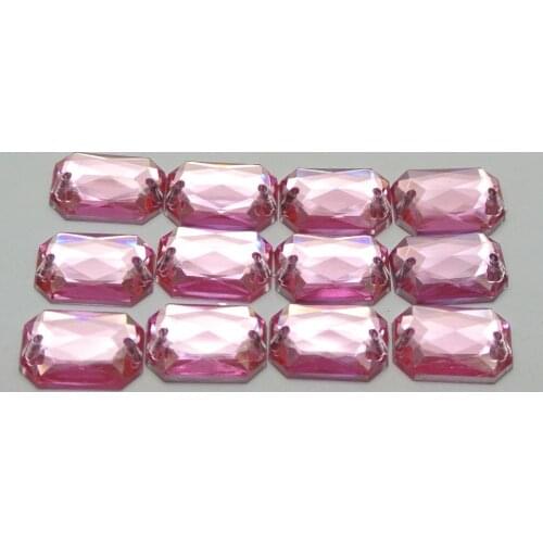 100 Pink Flatback Acrylic Square Sewing Rhinestone Button 10X14mm Sew on bead