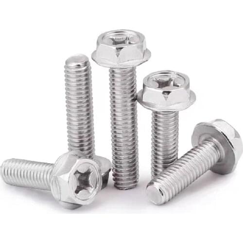 20PCS M4 M5 M6 304 Stainless Steel Screws Hexagon Phillips Flange Head Hex Bolts