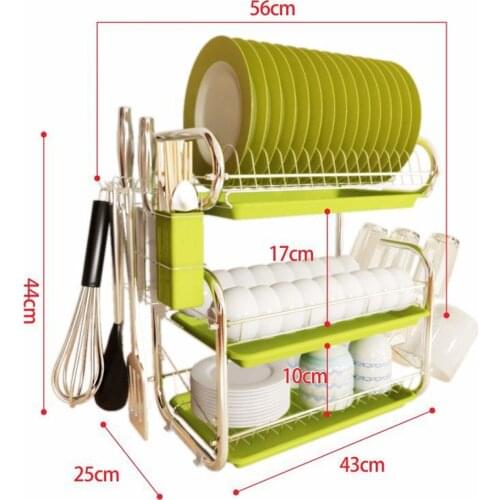 2021Hot 3 Tiers Dish Drainer Stainless Kitchen Dish Rack Storage Shelf Washing Holder Basket Plated Knife Sink Drying Organizer