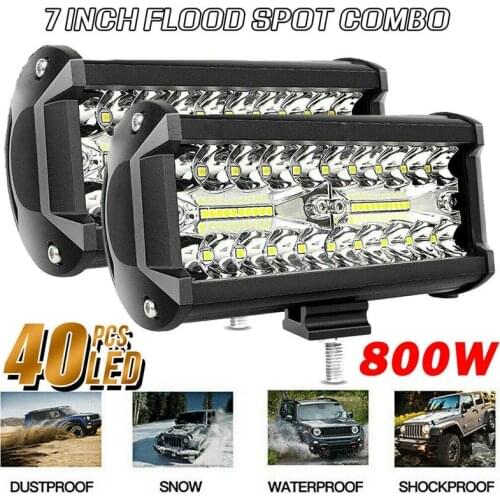 2X 7Inch 800W LED Work Light Bar Flood Spot Combo Offroad SUV Fog Lamp Driving Truck Outdoors