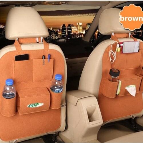Car organizers felt material auto back seat hanging storage bag multi-pocket black car organiser water cup storage box