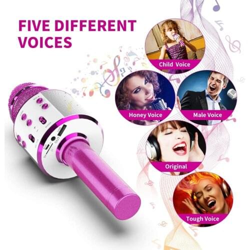 Wireless Karaoke Microphone Bluetooth Handheld Portable Speaker Home KTV Player with Dancing LED Lights Record Function for Kids