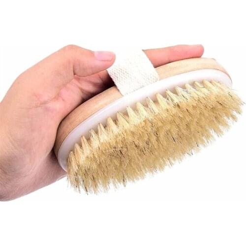 Wooden Oval Shower Bath Brushes Exfoliating Massage Cellulite Treatment Blood Circulation Natural Boar Bristles Dry Body Brush