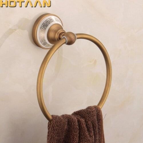 FREE SHIPPING, Bathroom towel holder, solid brass Wall-Mounted Round antique brass Towel Ring with ceramic,Towel Rack,YT-13291