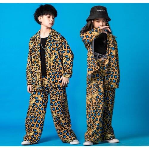 Kids Hip Hop Dancing Clothing Leopard Pint Oversized Shirt Tank Top Wide Leg Streetwear Pants Girls Jazz Dance Costume Clothes