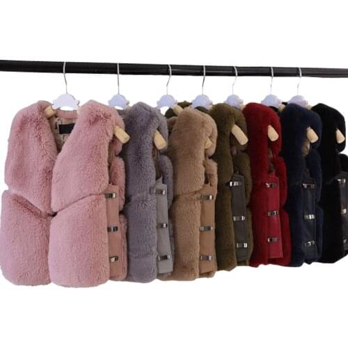 Artificial Fur Long Vests Age For 9 Month - 12 Years Baby Girls Fashion Thick Warm Coats Winter Clothes Green Tops kid Waistcoat