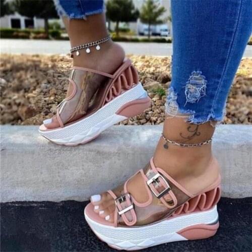 Summer Outdoor Womens Wedges Slippers Slip-On Shoes Woman Flat Peep Toe Breathable Soft Platform Sexy Sandals Platform Shoes