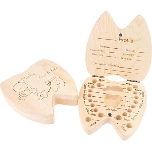 Cute Cartoon English Baby Milk Tooth Box Teeth Storage for Infant Boy Girl Tooth Box Collect Storage Souvenir Case Gift