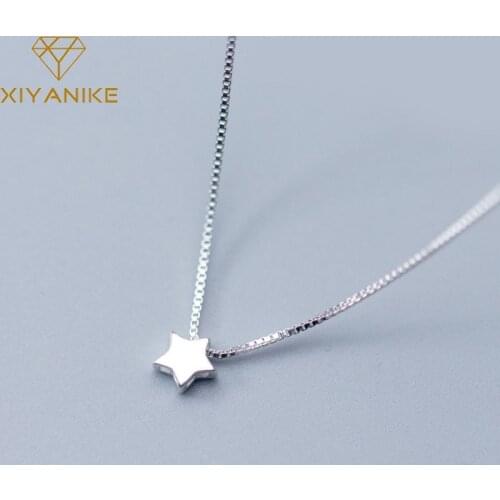 XIYANIKE Minimalist 925 Sterling Silver Necklace for Women New Fashion Pentagram Stars Pendant Clavicle Chain Party Jewelry Gift