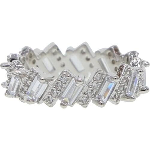 Fashion wedding engagement ring for women pave Sparking bling cubic zirconia baguette AAA cz stone lady finger ring