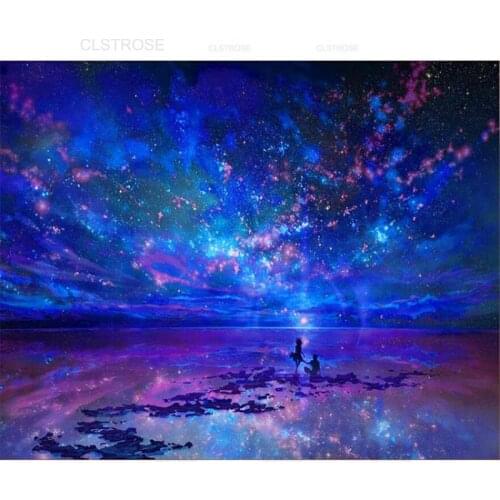 Cartoon Anime Diamond Painting Romantic Lover Starry Sky Walk Purple Beautiful Home 5D Full Diamond Cross Stitch Craft Painting