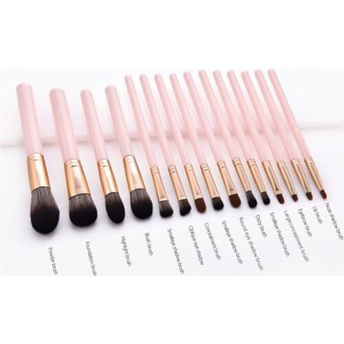 15PCS Makeup Brushes Set Pink Wooden Handle For Foundation Blending Blush Eye Shadow Brow Lip Face Make Up Brushes tools T15022