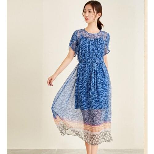 2021 Spring And Summer New Womens Dress With Lace-Up Waist Silk Print Ladies Dress Bottoming Suspender Skirt Two-Piece Suit