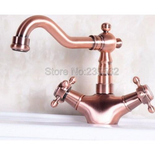 NEW Bathroom Basin Faucet Red Copper Finish Deck Mounted Single Hole Washbasin and Sink Mixer Taps lnf256