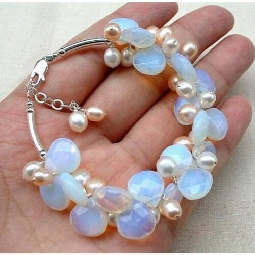 New Favorite Pearl Wholesale Exquisite Moonstne Crystal Faceted Teardrip Shape Freshwater Pearl Bracelet Fine Jewelry Women Gift