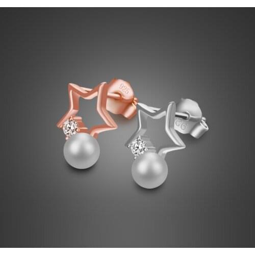 Wholesale 100%925 sterling silver star earrings Women chic and elegant pearl earrings Girls & lady solid silver jewelry gifts