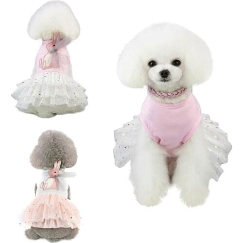 Bunny Girl Puppy Dress Dreamlike Star Moon Sequin Pet Dog Pricecess Wave Dress Peach Dog Bowtie rabbit Lace Skirt