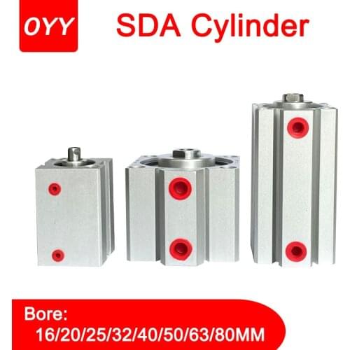 Pneumatic Cylinder SDA16/20/25/32/40/50/63/180/100 Series Magnetic Ring Double Acting 5-100Mm Stroke Compact Air Cylinder