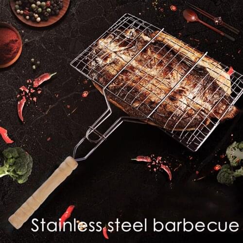 Portable Stainless Steel Non-stick Grilling Basket BBQ Barbecue Tool Grill Mesh BBQ Net for Vegetable Steak Meat Picnic Party