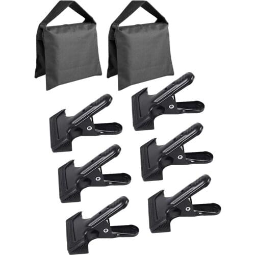 Retail 2-Pack Heavy Duty Photographic Sandbag Studio Video Sand Bag with 6-Pack Backdrop Clamps 4.3 Inch