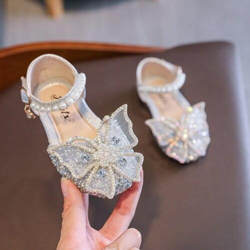 2021 Summer Children Toddler Baby Princess Crystal Sandals For Little Girls Korean Sequins Butterfly Wedding Party Dance Shoes