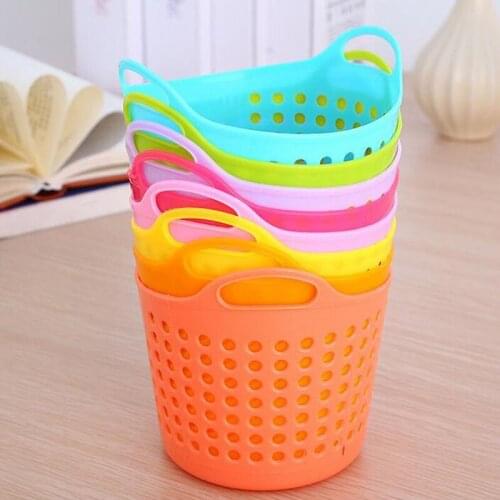 Mesh Portable Mini Sundries Storage Basket Plastic Desk Pen Container Cosmetics Storage Box Eco Friendly 4 Colors ZA5885
