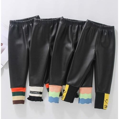 Boys Pants Faux Leather Cargo Pants Elastic Waist Children Trousers Thicken Warm Casual Cargo Pants Boys Clothing 2 4 6 8 Years