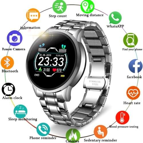 LIGE New Smart Watch iOS Phone Blood Pressure Android Waterproof Sports Information Reminder Smartwatch Stainless Steel Band Men