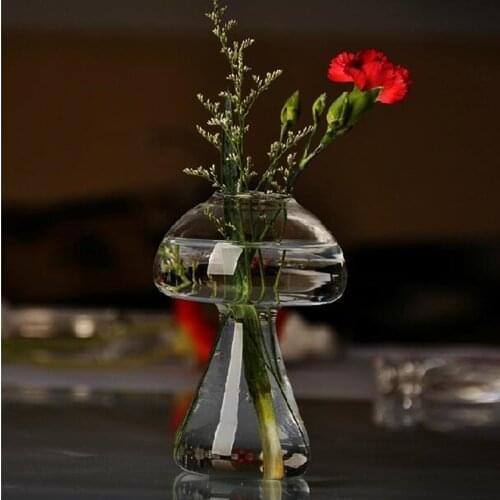 Free Shipping 2pcs/pack 8*12cm Small Size Mushroom Shaped Glass Terrarium Home Decoration Table Style Hydroponic Vase
