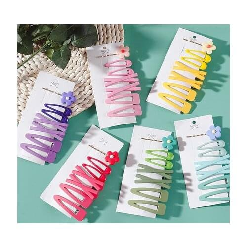 7PCS/Set Sweet Colorful Flower Hair Clips Barrettes Headbands Girls Cute Candy Color Green Hairpins Hair Accessories Headwear