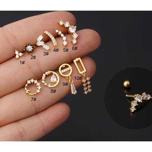 1Piece 16G Stainless Steel Thick Rod Piercing Stud Earrings for Women 2021 Jewelry Zircon Earrings for Teens Ear cuff