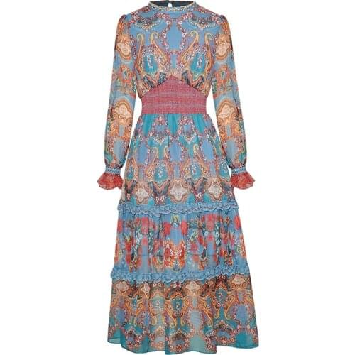 Women Luxury Fashion 2021 Spring Runway New Cascading Ruffles Beading Diamonds Flower Print Elegant Party Dress