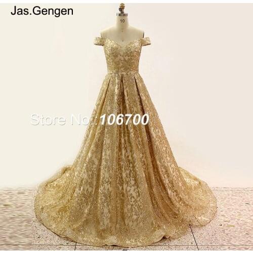 Gold robe de soiree Evening Dresses Big Bottom Sweetheart Glitter Fabric Prom Gowns New 2018 vestido de noiva 1066-941