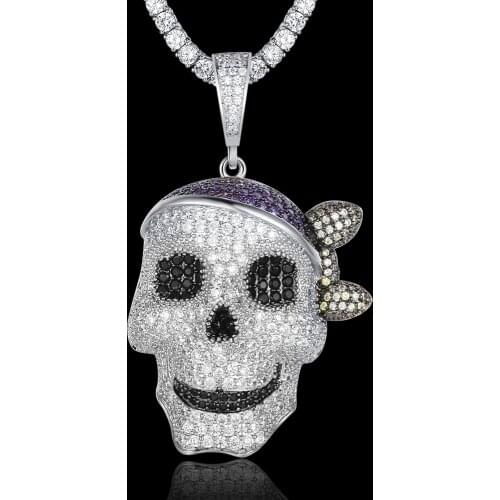 100% Micro Zircon Hip Hop Fabulous Skull Pendant Necklace For Men Jewelry CZ Rapper Jewelry Zircon Tennis Chain Bling Bling