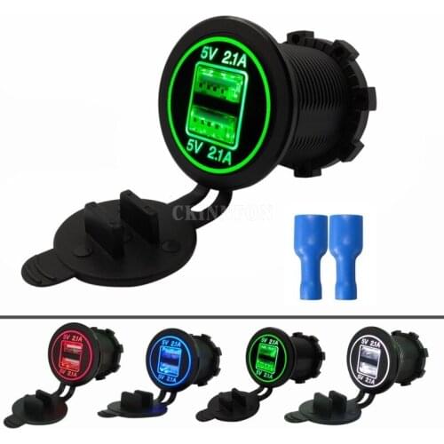 100Pcs/Lot DC 12V/24V Dual Port Car USB Charger 4.2A Power Outlet For Car Boat Mobile Phones Led Light For Motorcycle
