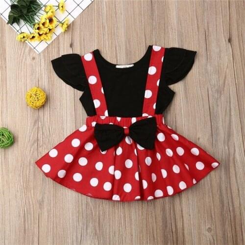 2PCS Toddler Kid Baby Girls Novelty Cartoon Cute Tops T-shirt + Bowknot Suspender Skirt Outfit Clothes Dropshipping Wholesale