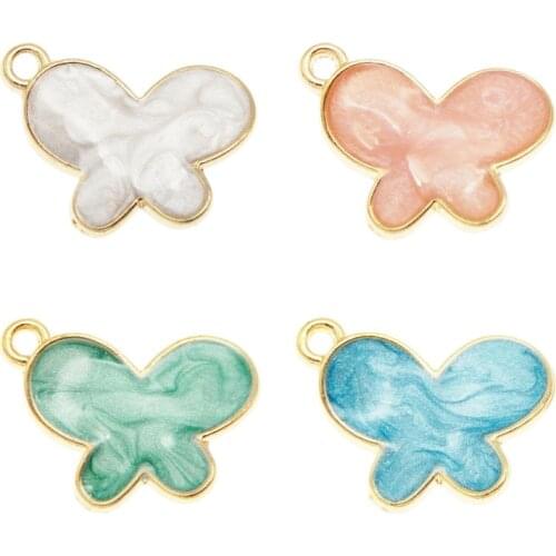 Julie Wang 4PCS Enamel Small Butterfly Shape Charms Solid Color Alloy Gold Tone Pendant Bracelet Jewelry Making Accessory
