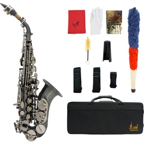 Bb Soprano Saxophone Sax Brass Material Black Nickel Plated Woodwind Instrument with Carry Case Gloves Cleaning Cloth Brush