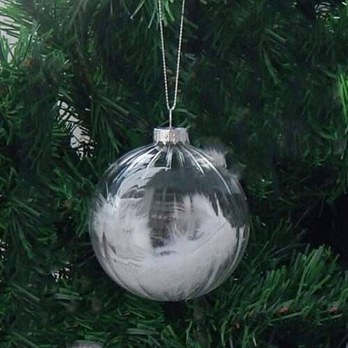 12pcs/pack Diameter=8cm Small Size Transparent Striped Glass Globe Christmas Day Decoration Inner Feather Ornaments Ball Pendant